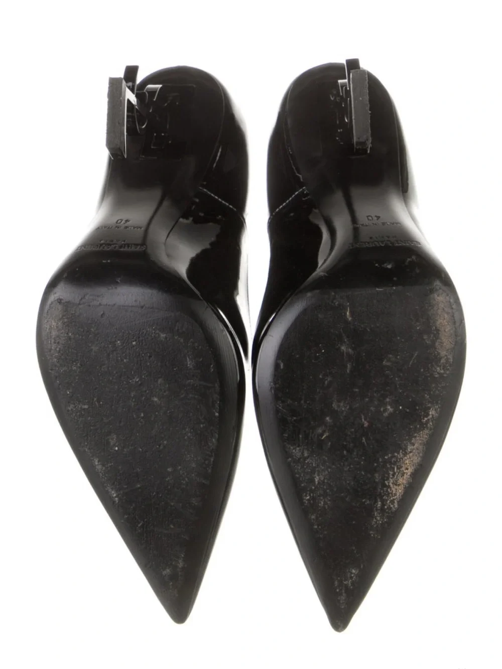 Saint Laurent Black Patent Opyum Logo-Heel Pointed Pump - Picture 6 of 6